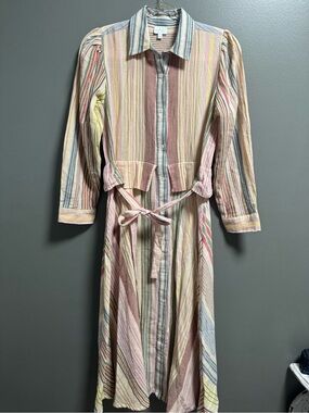 WKND Multi-Stripe Long Sleeve The Peppi Dress with Tie Waist Made in India S